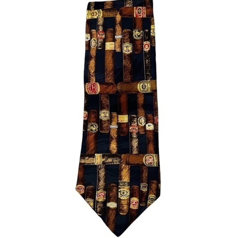Vintage Cromley & Finch London cigar motif handmade silk tie